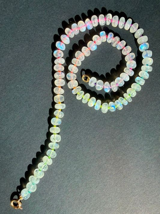 Rainbow Moonboots - Hand Knotted Moonstone Necklace on Rainbow Silk Thread