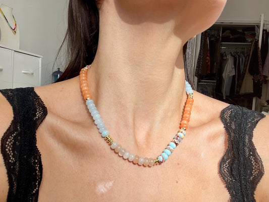 Beach Day - Colorblocked Stone Beaded Necklace