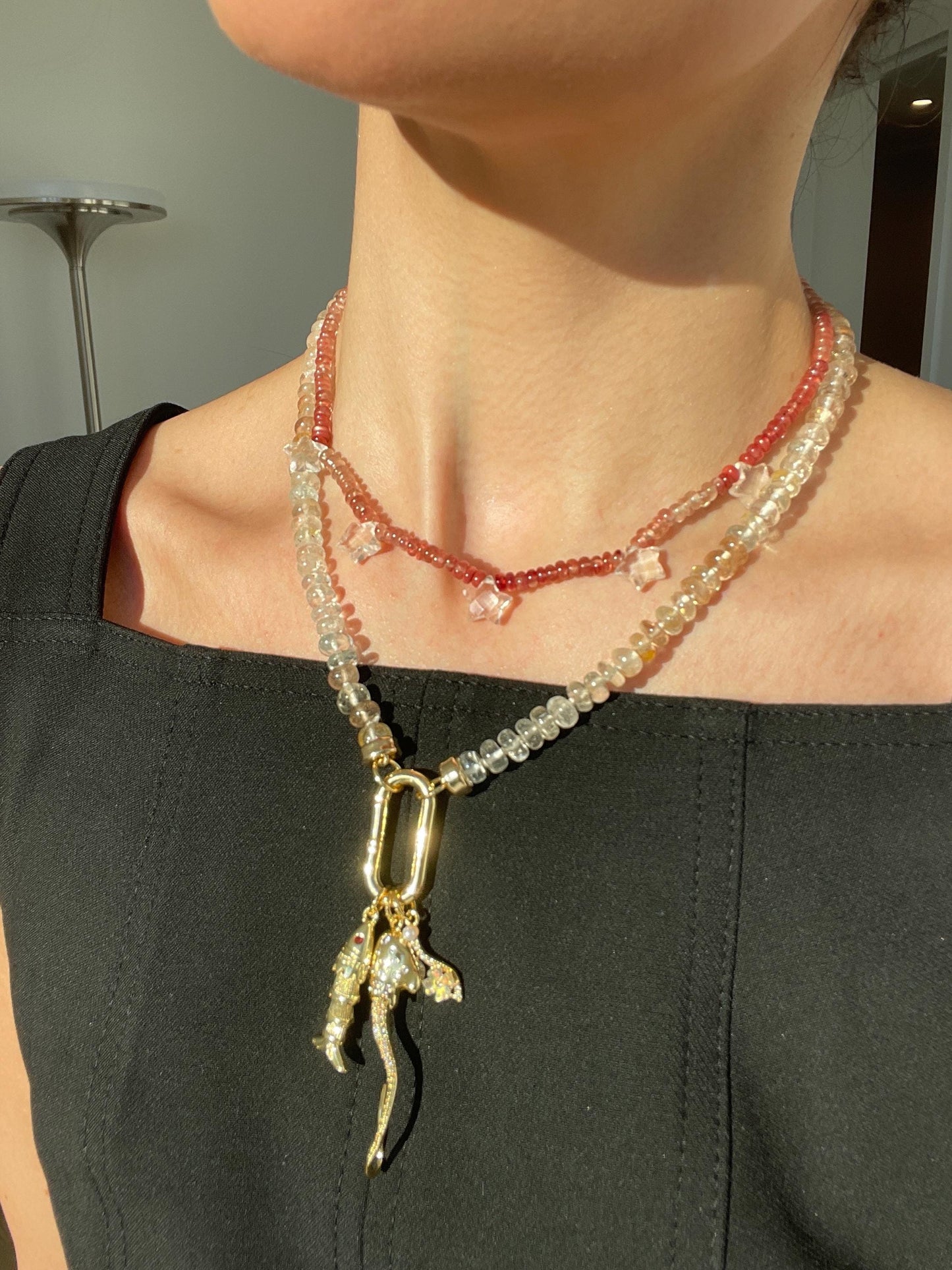 Champagne Quartz Handknotted Necklace: 14K Gold Filled Clasp