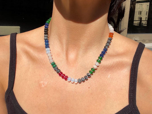 The Rock Bin 2 - Rainbow Stone Beaded Necklace with 14K GF Enhancer Clasp