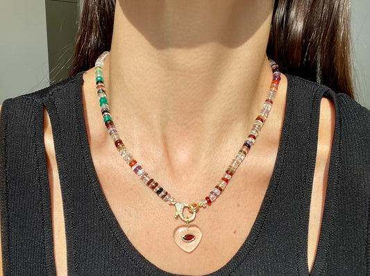 Cleopatra’s Disco 3 Gemstone Necklace with Crystal Enhancer Clasp