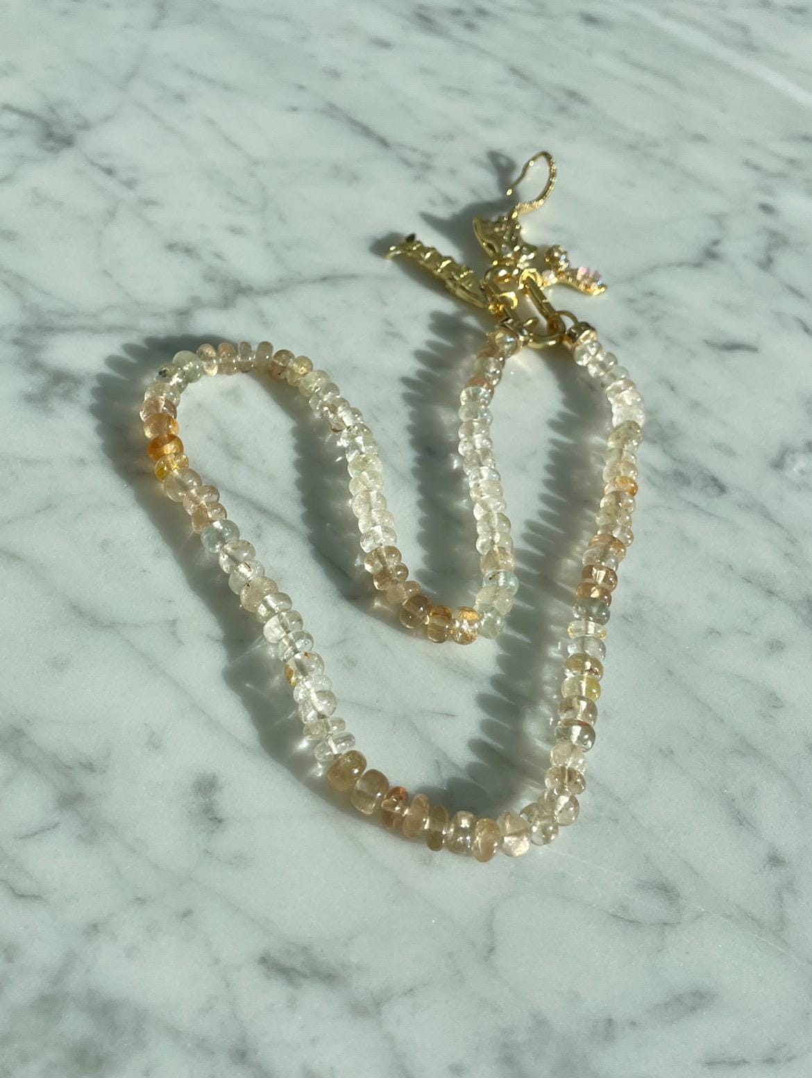 Champagne Quartz Handknotted Necklace: 14K Gold Filled Clasp