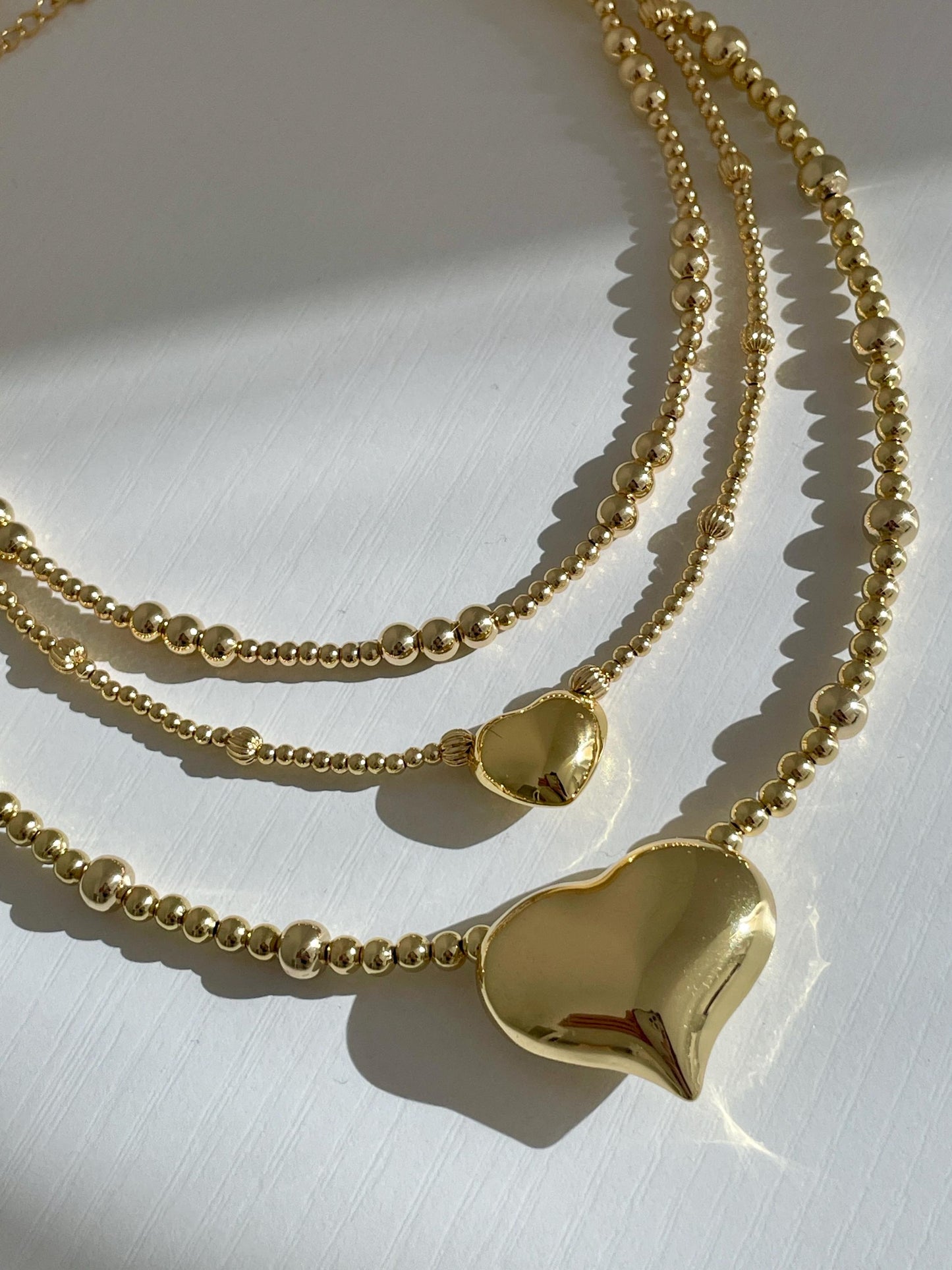 Lil Puff Heart Golden Beaded Choker Necklace
