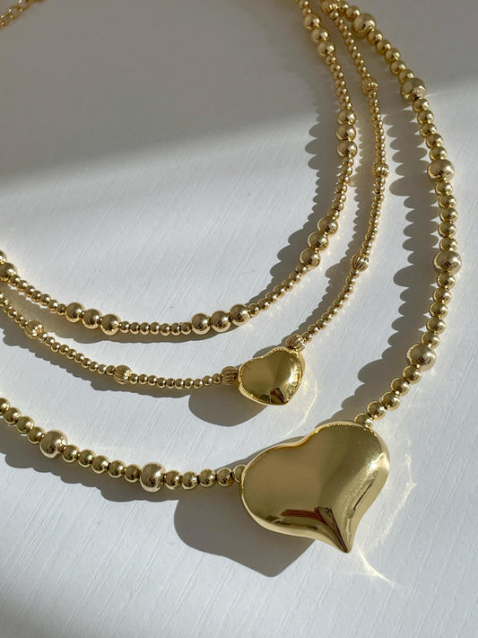 Lil Puff Heart Golden Beaded Choker Necklace