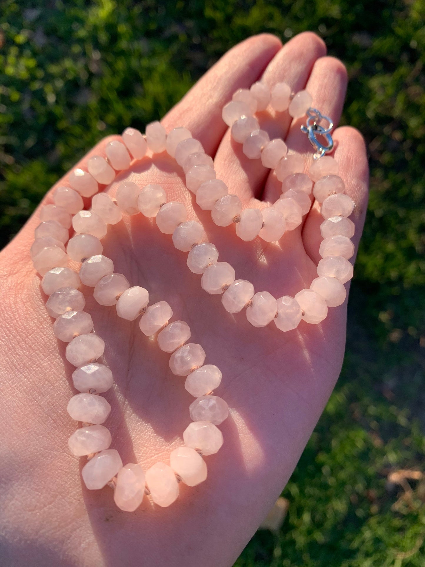Hand Knotted | ‘Country Time Pink Lemonade’ Rose Quartz Candy Necklace | Sterling Silver | 17.5”