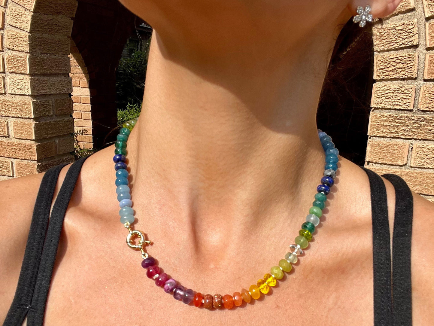 Tertiary Skittles - Rainbow Gemstone Necklace with Enhancer Clasp