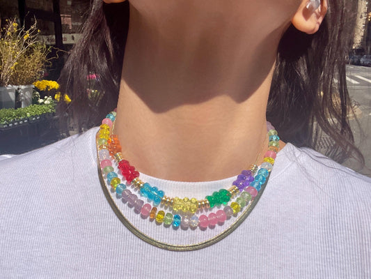 Goldie Bears - Rainbow Acrylic Gummy Bears & 14K GF Ball Bead Slider Chain
