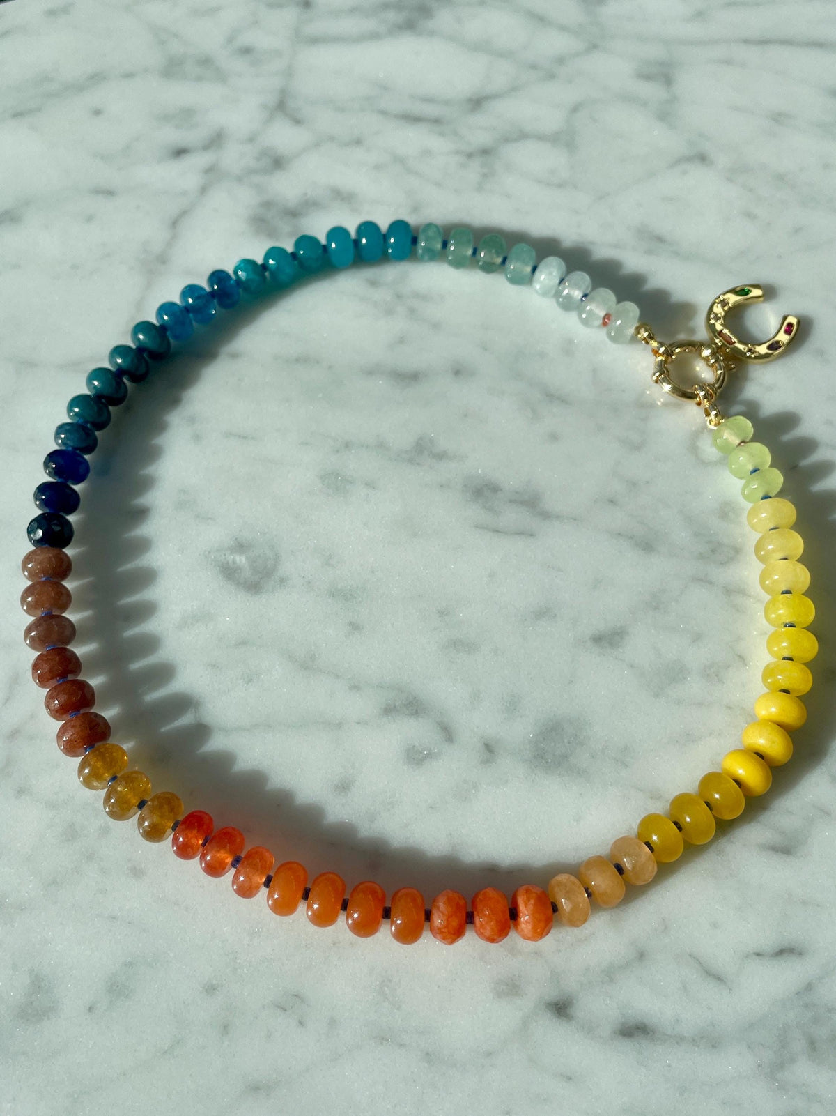Cosmic Brownie - Ombre Tertiary Rainbow Gemstone Candy Necklace with 14K GF Enhancer Charm Clasp
