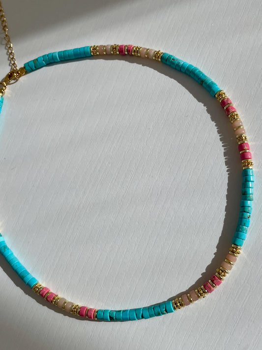 Pool Day - Turquoise Stone Beaded Chocker Necklace