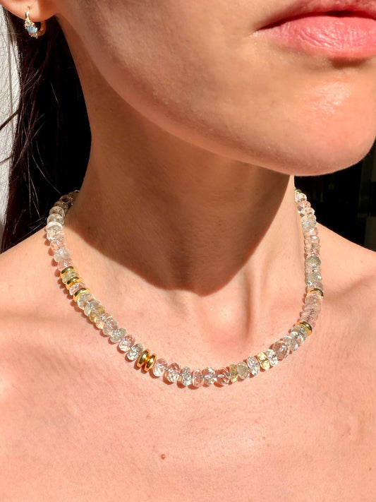 Icee OG Gemstone Candy Necklace - Hand Knotted Faceted Quartz, Aquamarine, and Rose Quartz