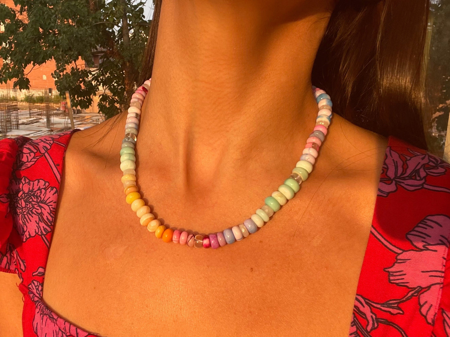 There She Goes - Rainbow Opal and Quartz Gemstone Candy Necklace