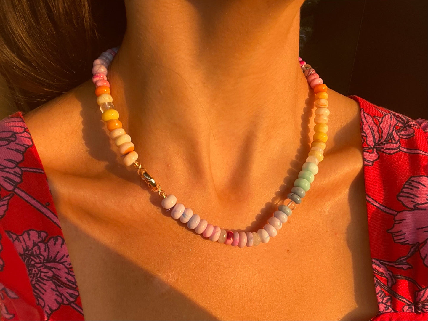 There She Goes - Rainbow Opal and Quartz Gemstone Candy Necklace