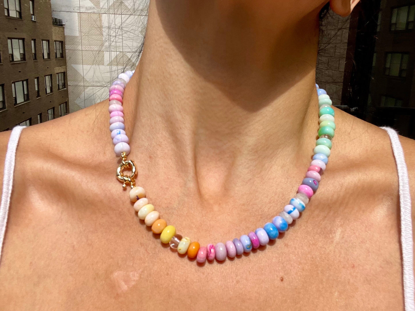 There She Goes - Rainbow Opal and Quartz Gemstone Candy Necklace