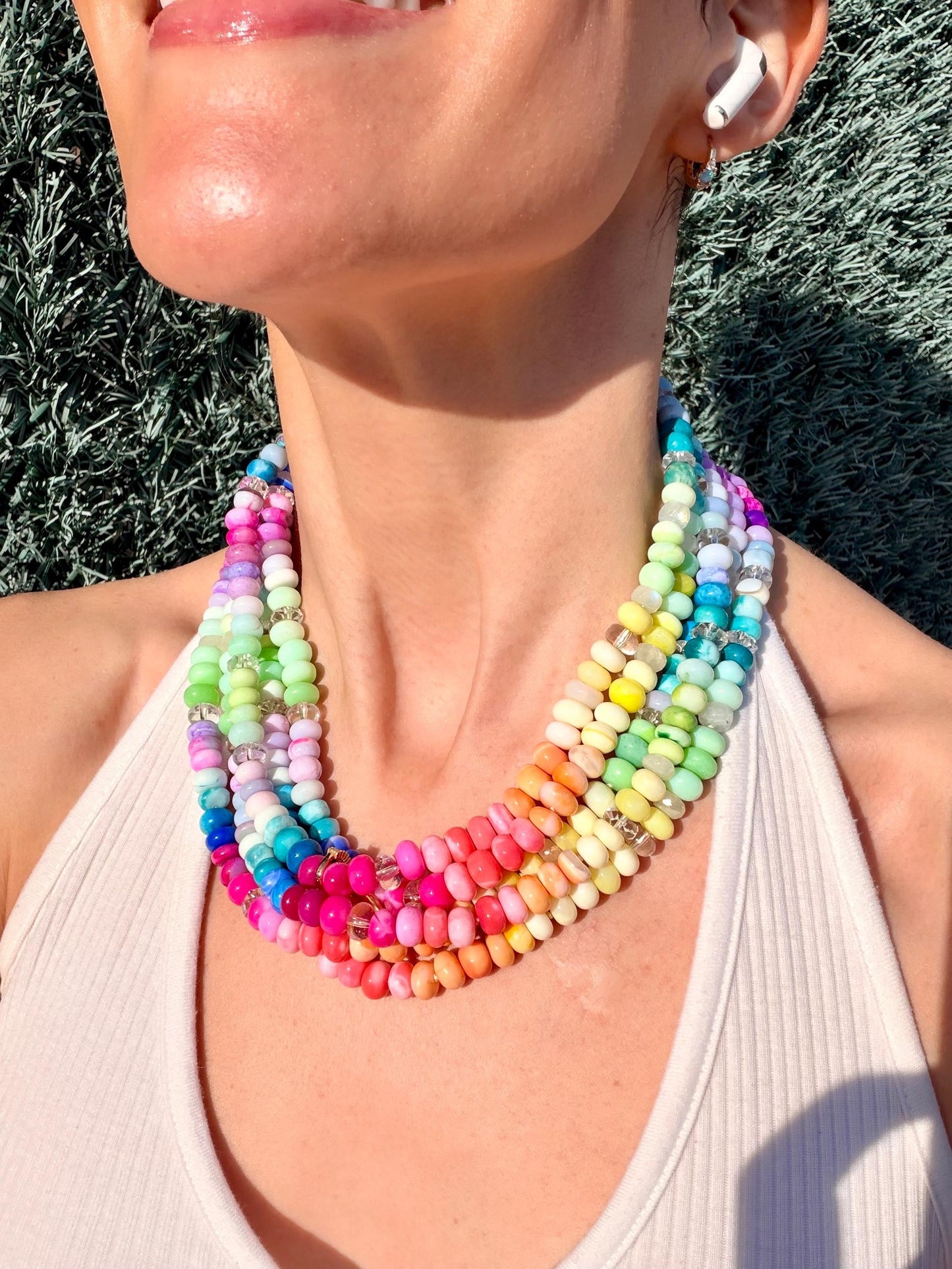 There She Goes - Rainbow Opal, Moonstone, and Quartz Gemstone Candy Necklace