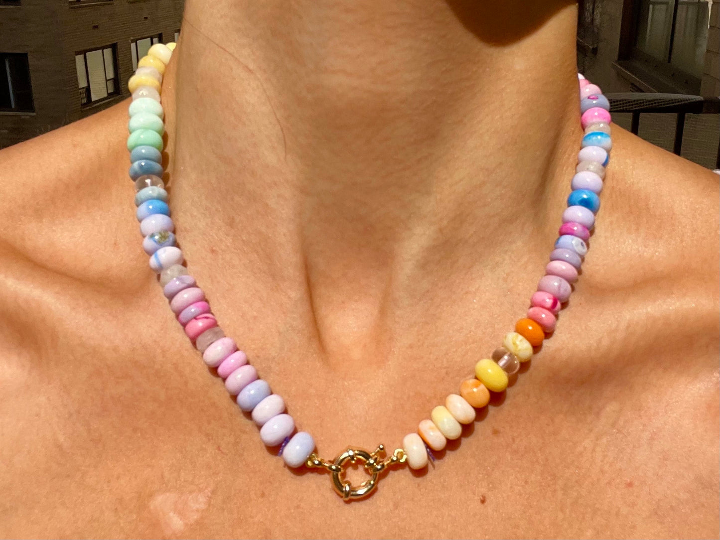 There She Goes - Rainbow Opal and Quartz Gemstone Candy Necklace