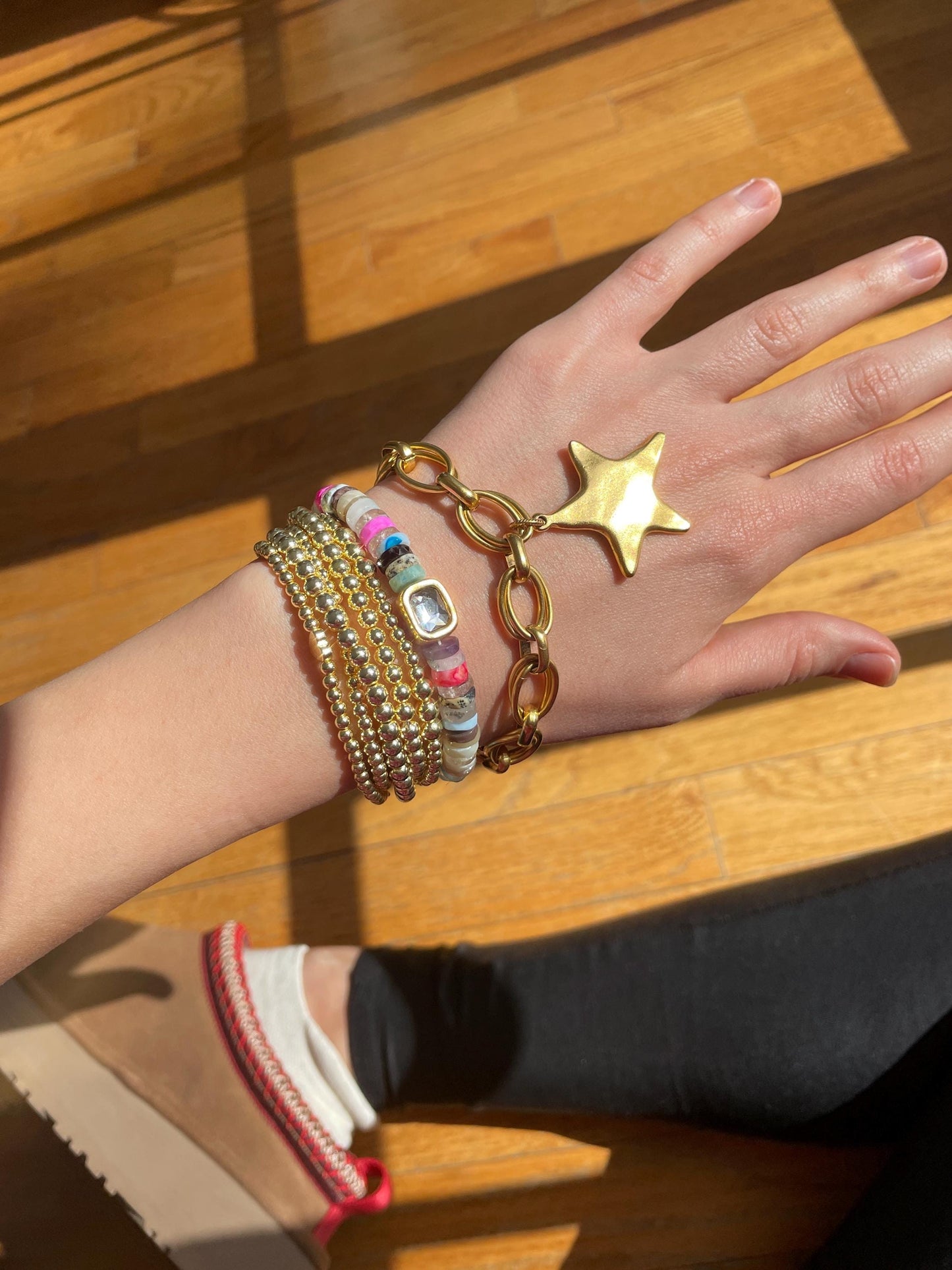 Fruity Pebbles Swarovski Bracelet | Rainbow Heishi Gemstones & Crystal Centerplate