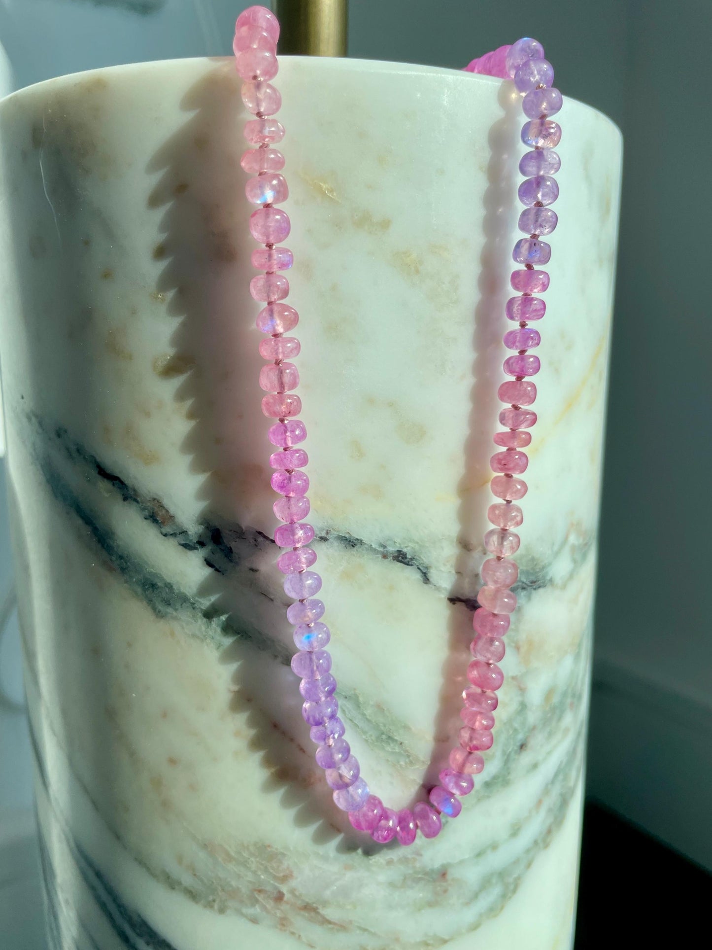 Nerds - Purle and Pink Ombre Moonstone, 14K Gold Filled Clasp, Handknotted Silk Thread