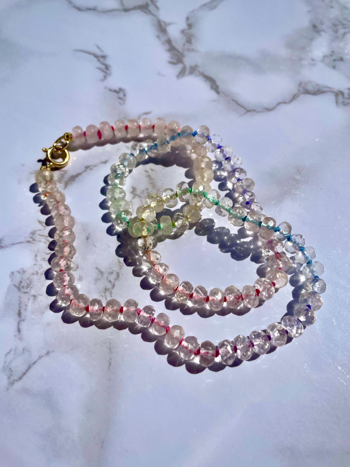 Slurpee Machine Meltdown - Hand Knotted Rainbow Silk and Quartz