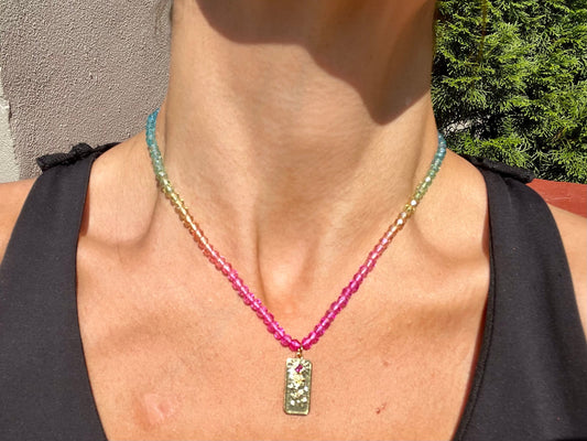 Rainbow Dip n’ Dots - Iridescent Choker & 14K Gold Filled Pendant