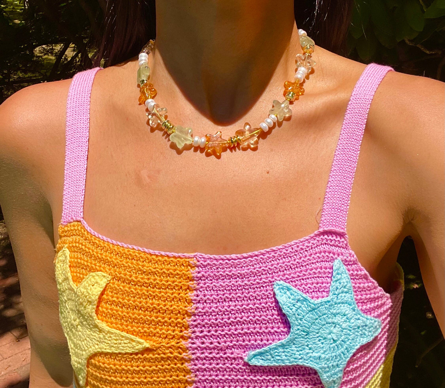 Gadgets and Gizmos A Plenty - Freshwater Pearl, Citrine, Prehnite, and Quartz Starfish Necklace