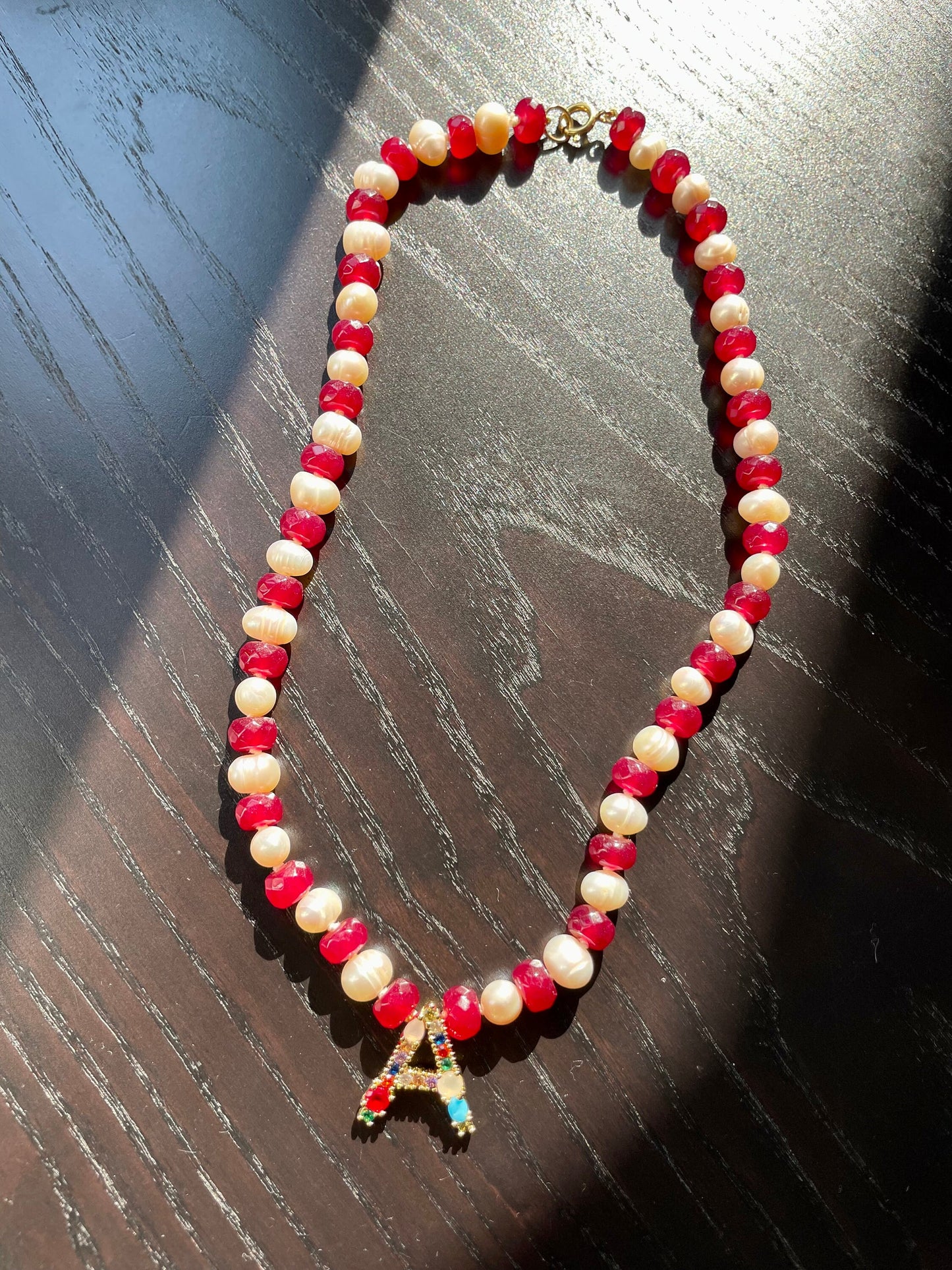 The A Team | Freshwater Pearl and Gemstone Initial Necklace
