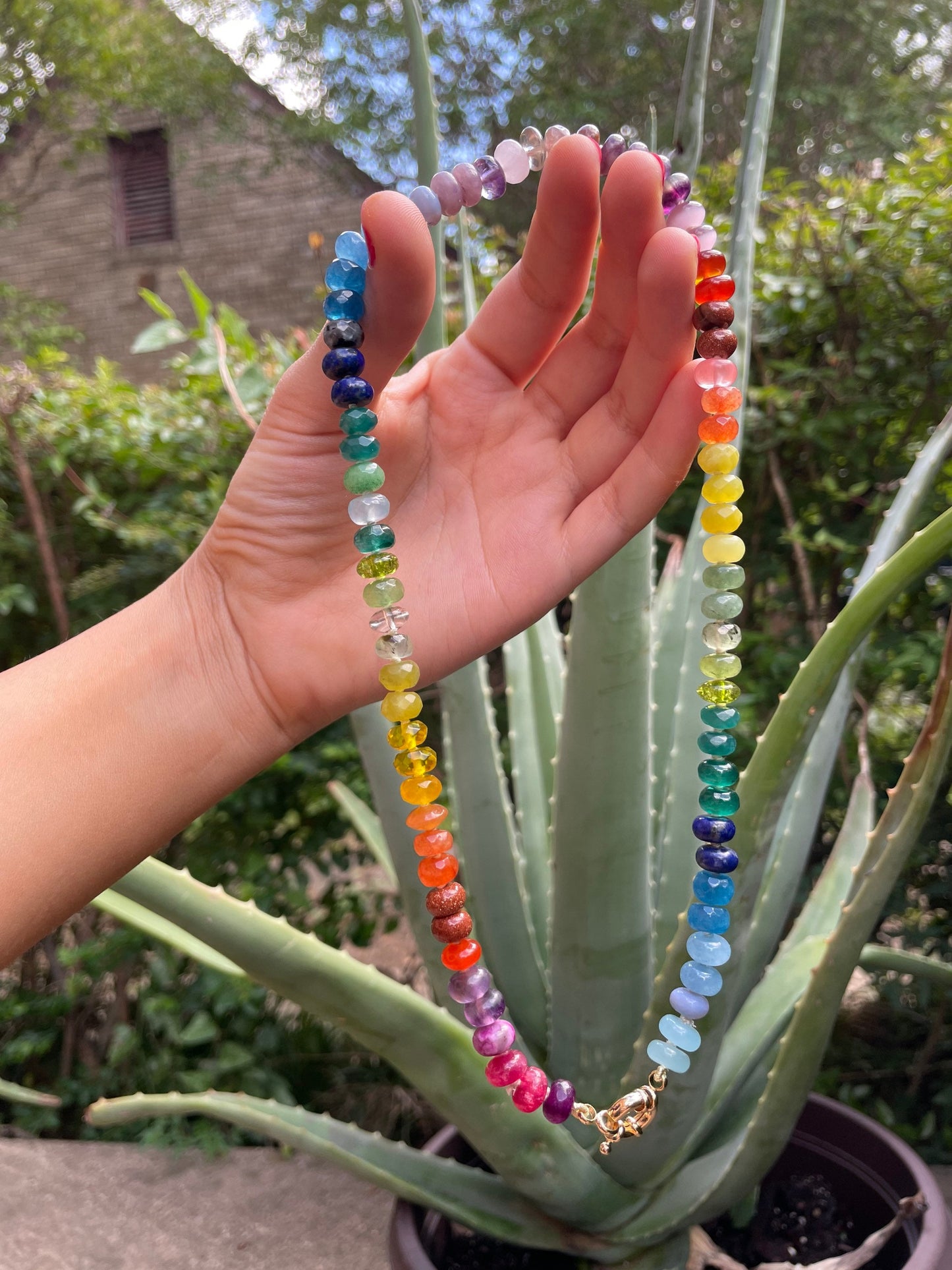 Tertiary Skittles - Rainbow Gemstone Necklace with Enhancer Clasp
