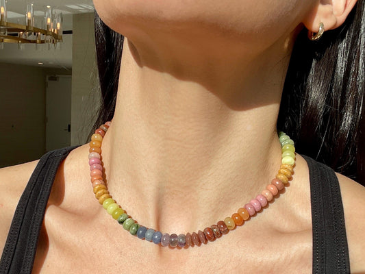 Pet Rock: Beau - Earthy Gemstone Rainbow Necklace with 14K GF Enhancer Clasp