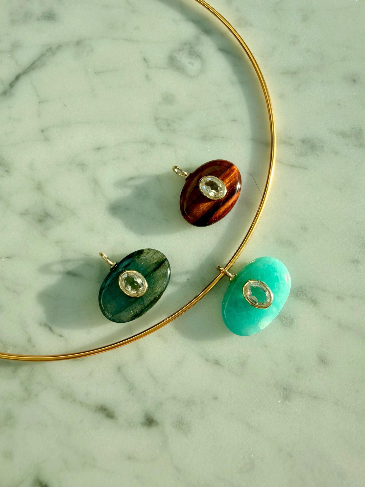 Lallipop Gemstone Droppy Pendant on Omega Wire Choker