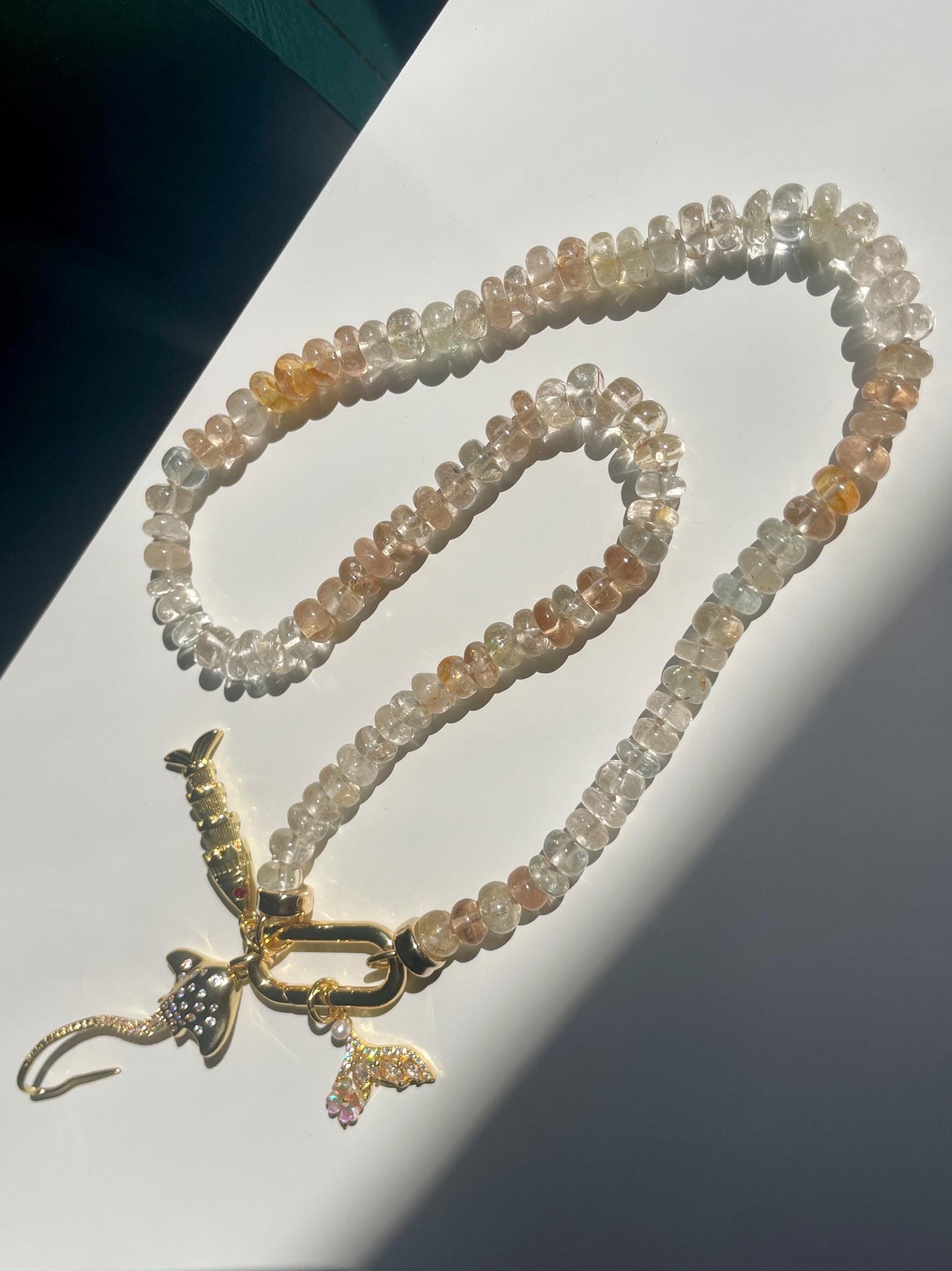 Champagne Quartz Handknotted Necklace: 14K Gold Filled Clasp