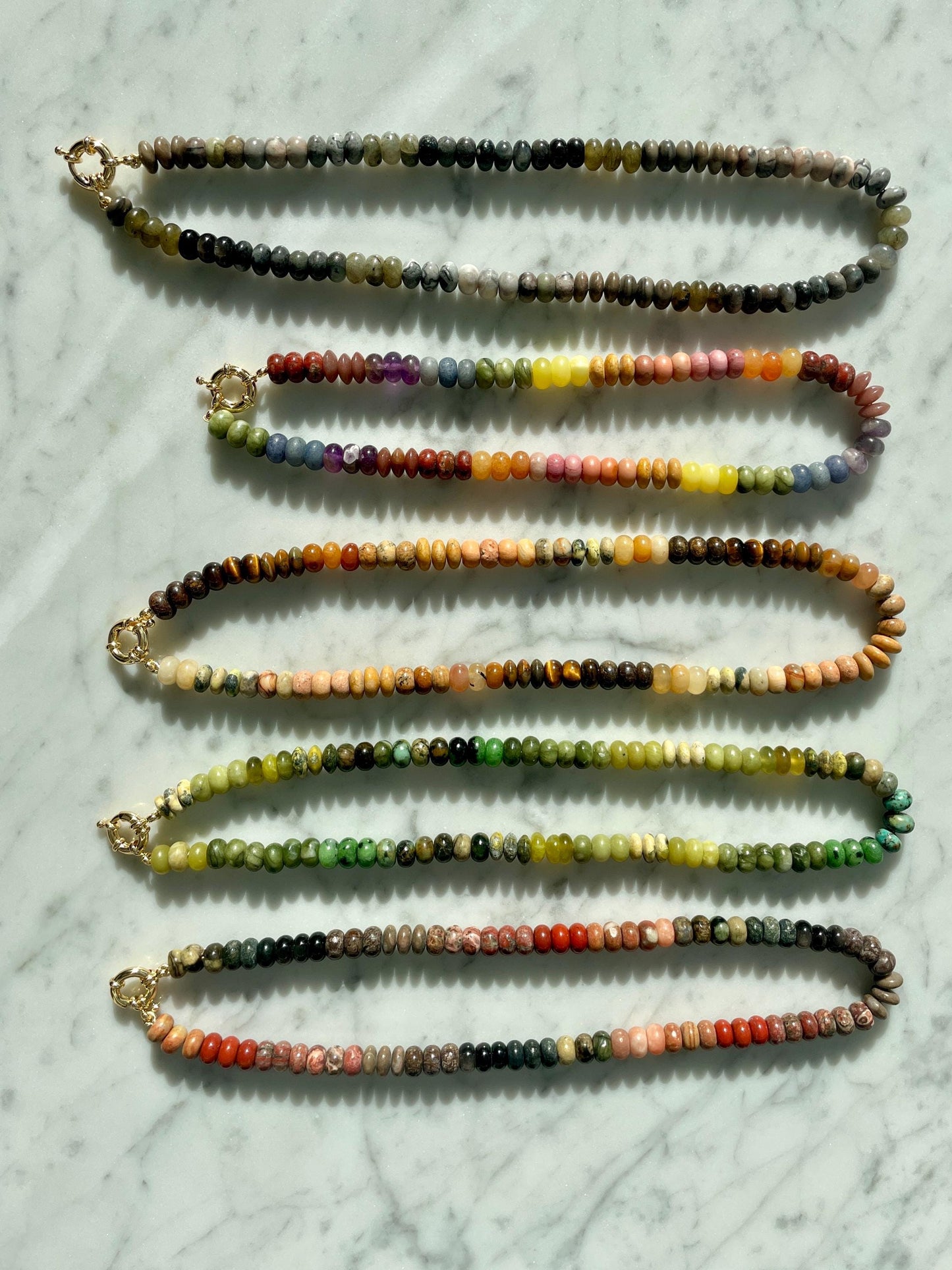 Pet Rock: Beau - Earthy Gemstone Rainbow Necklace with 14K GF Enhancer Clasp