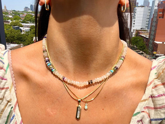 Mini Swiss Miss Marshmallows - Moonstone and Gemstone Heishi Choker