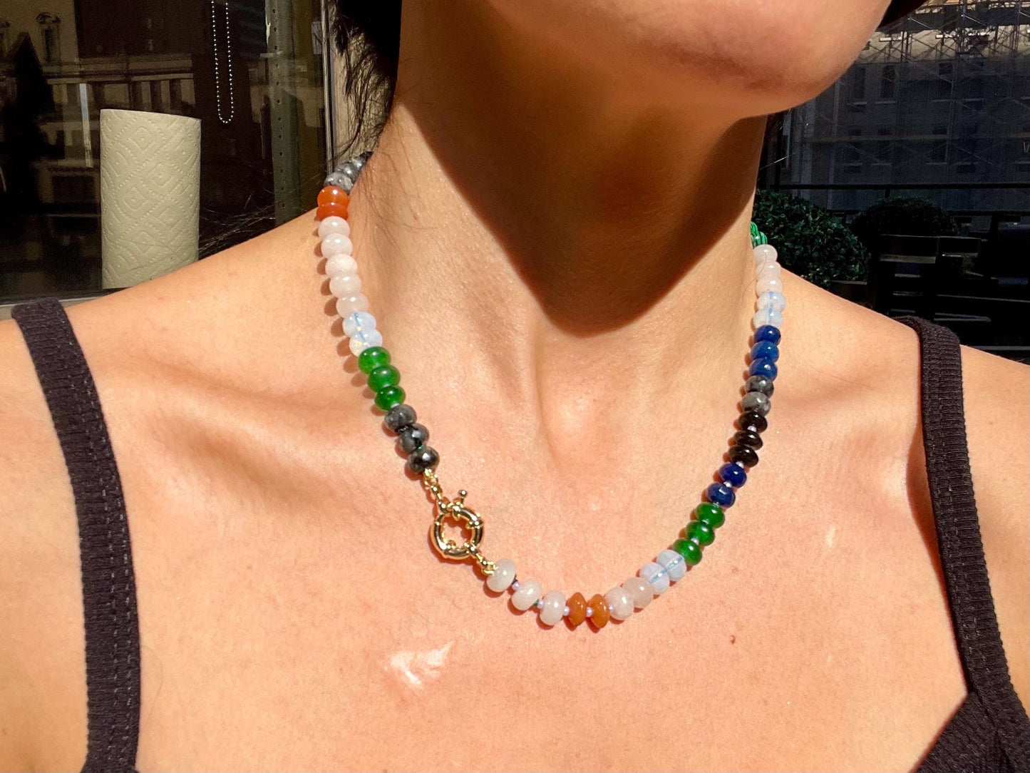 The Rock Bin 2 - Rainbow Stone Beaded Necklace with 14K GF Enhancer Clasp
