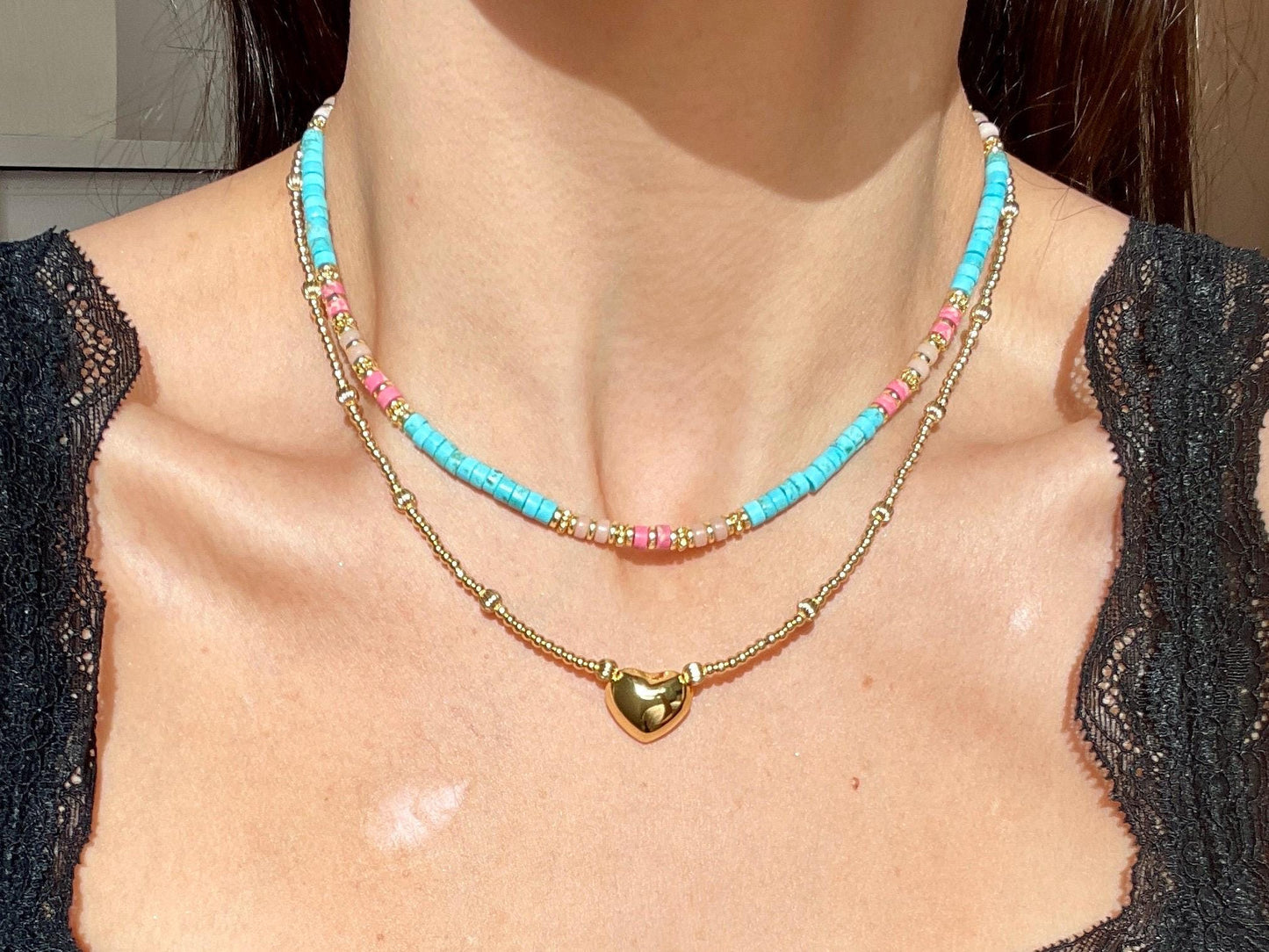 Pool Day - Turquoise Stone Beaded Chocker Necklace