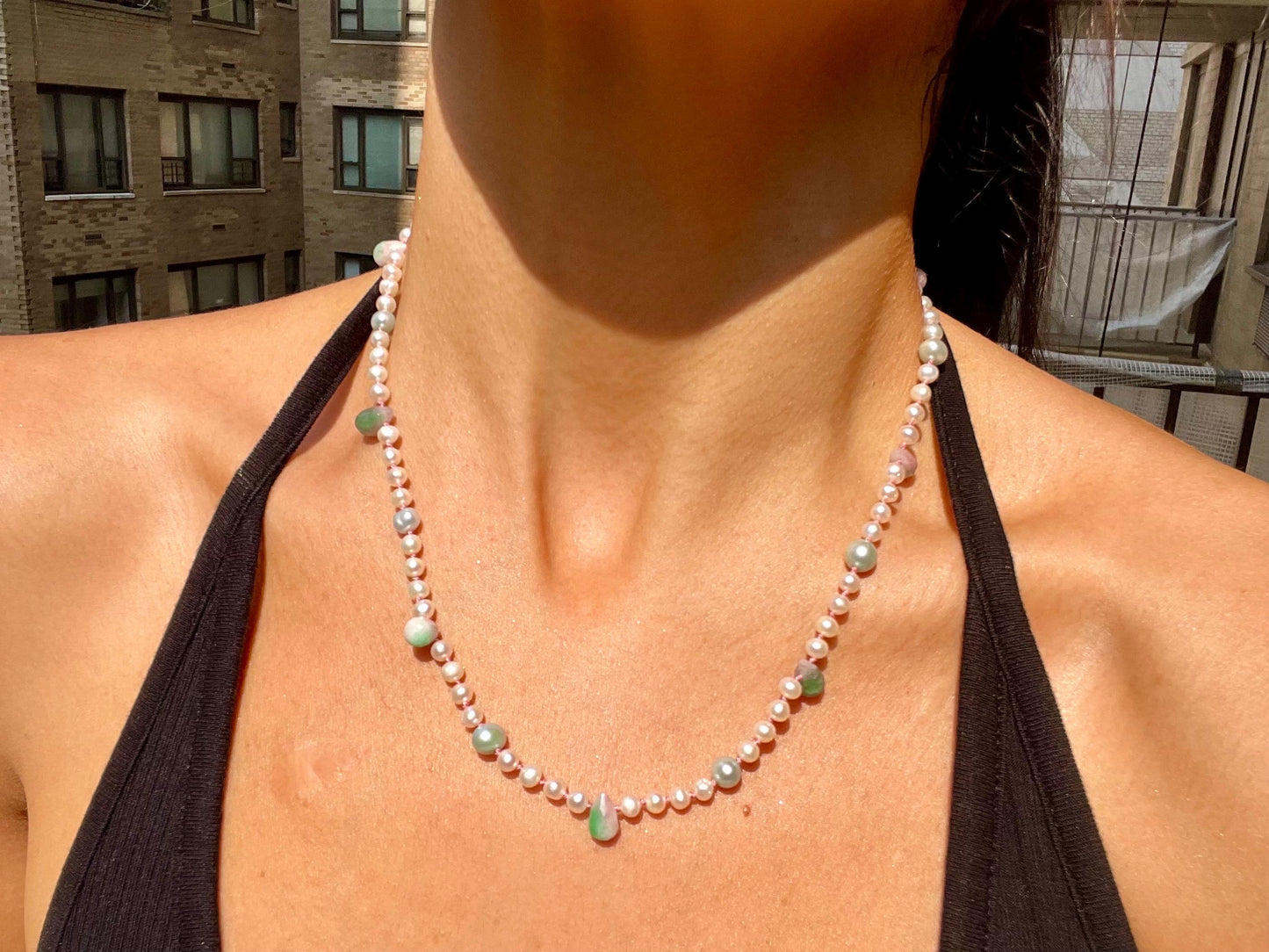 Watermelom Sugar High - Hand Knotted Freshwater Pearl and Watermelon Tourmaline Necklace