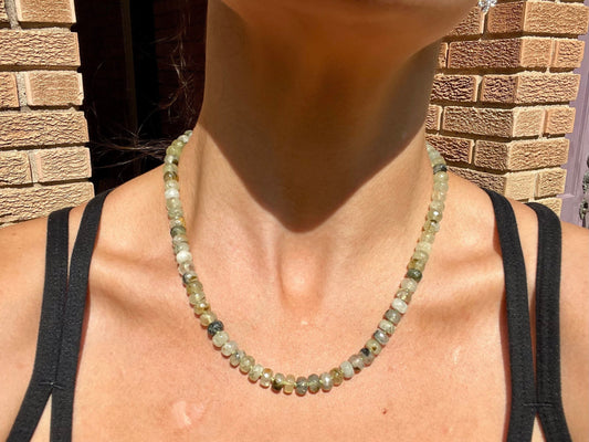 Bossy Mossy Hand Knotted Prehnite Gemstone Candy Necklace
