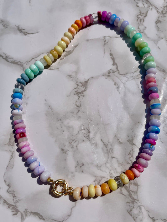There She Goes - Rainbow Opal and Quartz Gemstone Candy Necklace
