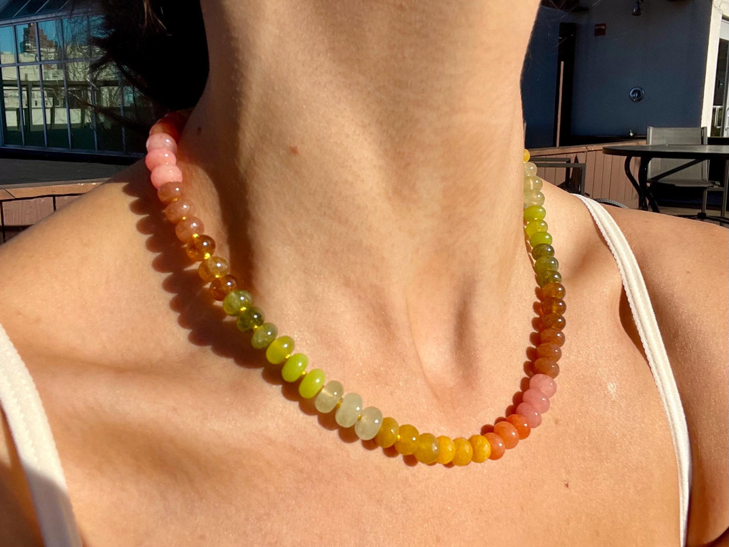 Next to You in Malibu - 1 of 1 Hand Knotted Gemstone Candy Necklace with 14K GF Enhancer Charm Clasp
