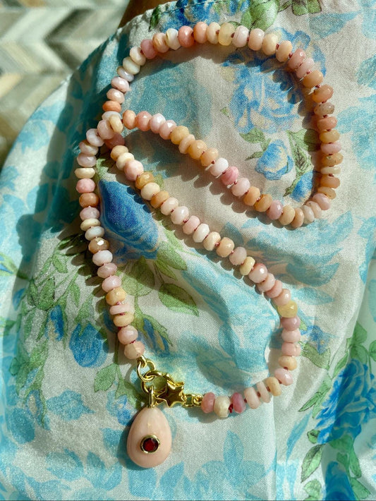 Lil Pink Lady Hand Knotted Pink Opal Gemstone Candy Necklace