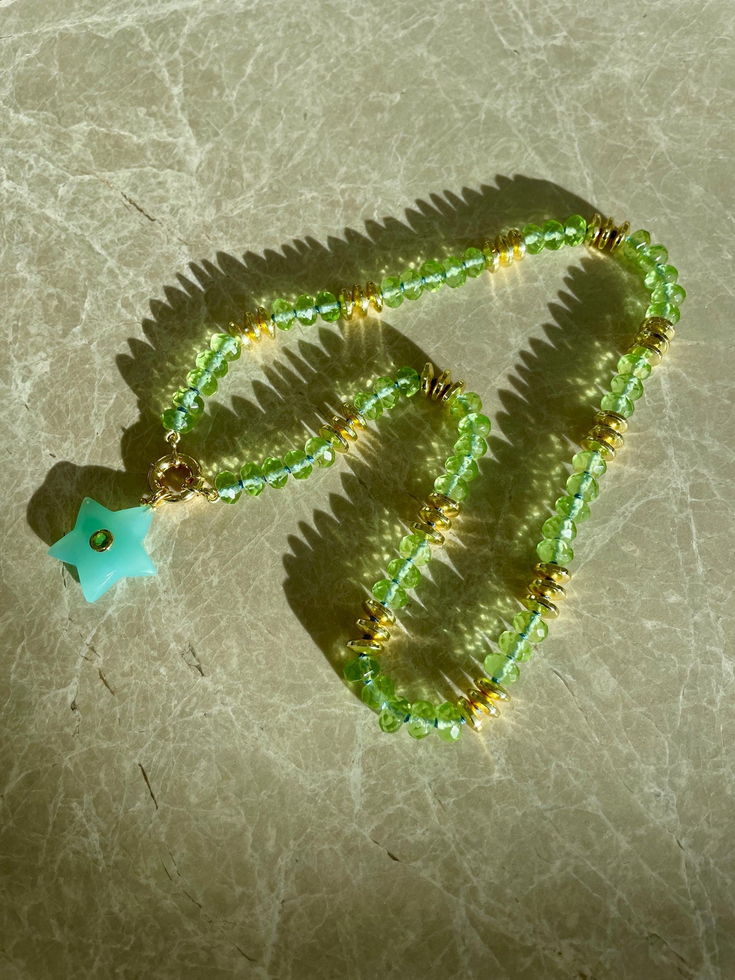 Juicy Juice 2 - Hand Knotted Green Quartz and 14K Gold Filled Gemstone Candy Necklace