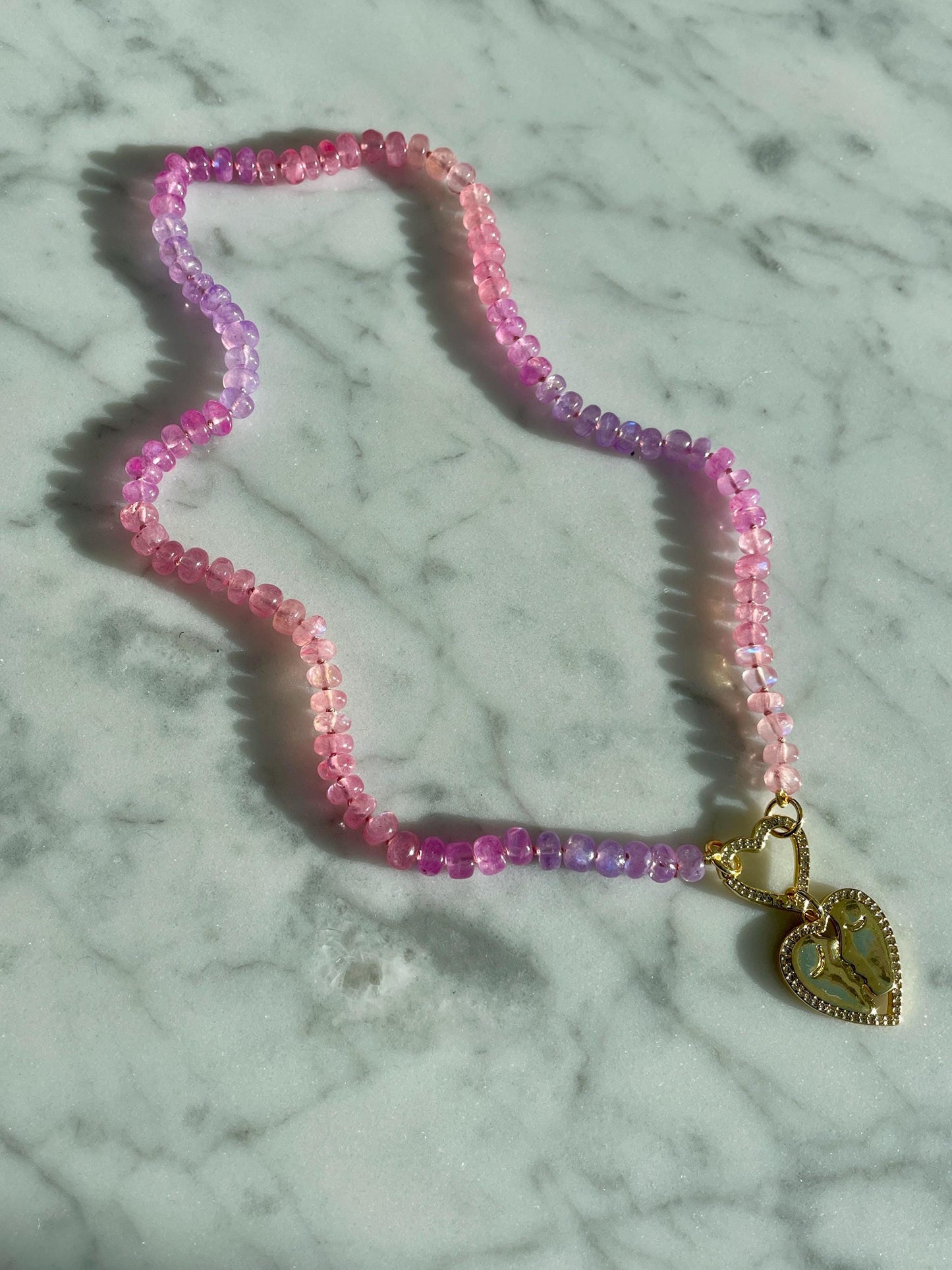 Nerds - Purle and Pink Ombre Moonstone, 14K Gold Filled Clasp, Handknotted Silk Thread