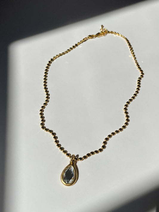 Antique Brass Dot Chain with Large Swarovski Crystal Pendant