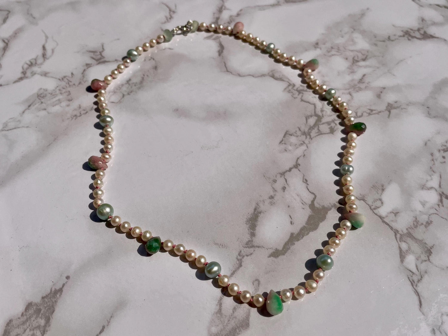 Watermelom Sugar High - Hand Knotted Freshwater Pearl and Watermelon Tourmaline Necklace