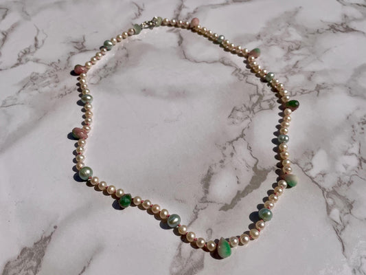 Watermelom Sugar High - Hand Knotted Freshwater Pearl and Watermelon Tourmaline Necklace