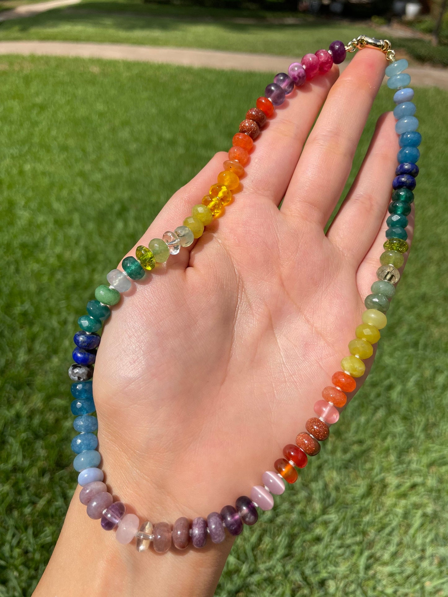 Tertiary Skittles - Rainbow Gemstone Necklace with Enhancer Clasp