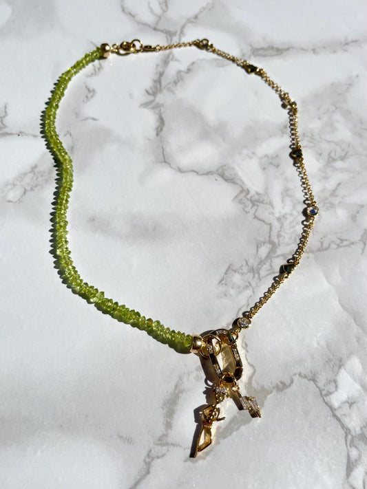 Elphie Peridot Gemstone & 14K GF Satelite Chain Necklace