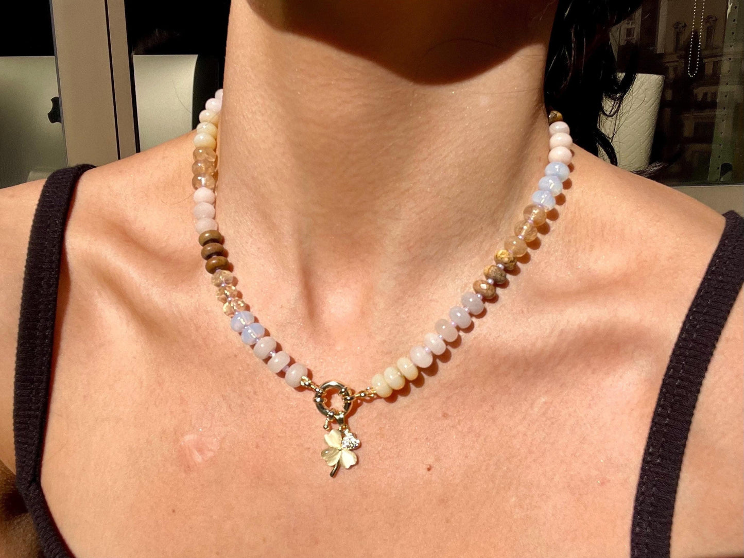 Lip Smackers Frosted Sugar Cookie - Rainbow Stone Beaded Necklace with 14K GF Enhancer Clasp