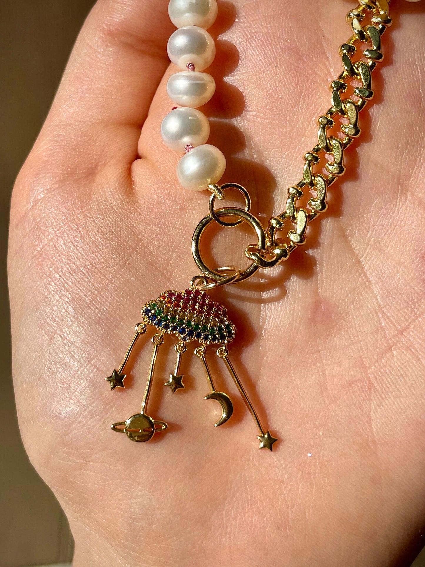 My Parade - Freshwater Pearl and Galaxy Rainbow Necklace