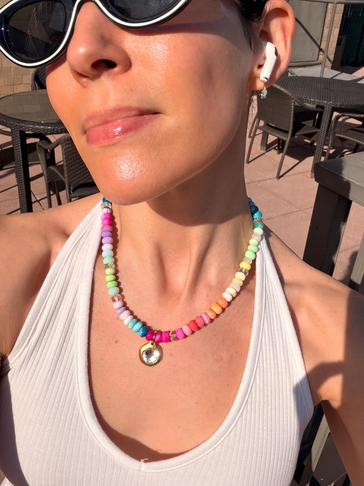 There She Goes - Rainbow Opal, Moonstone, and Quartz Gemstone Candy Necklace