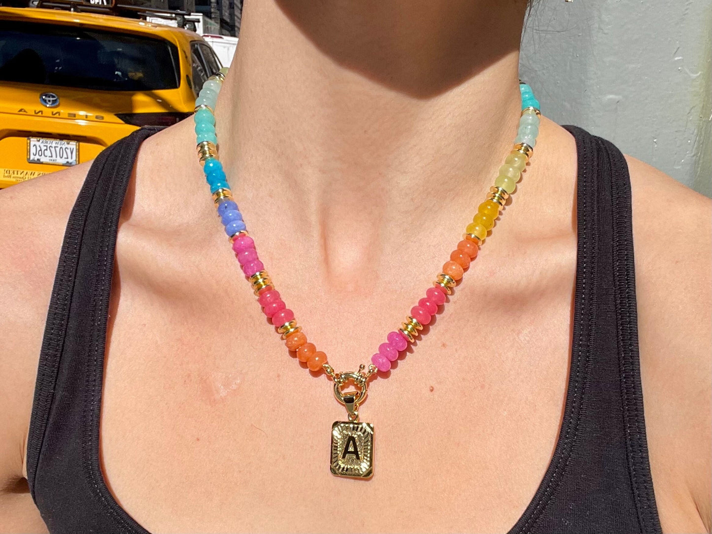 Technicolor Dreamcoat - Rainbow Gemstone Necklace with Charm