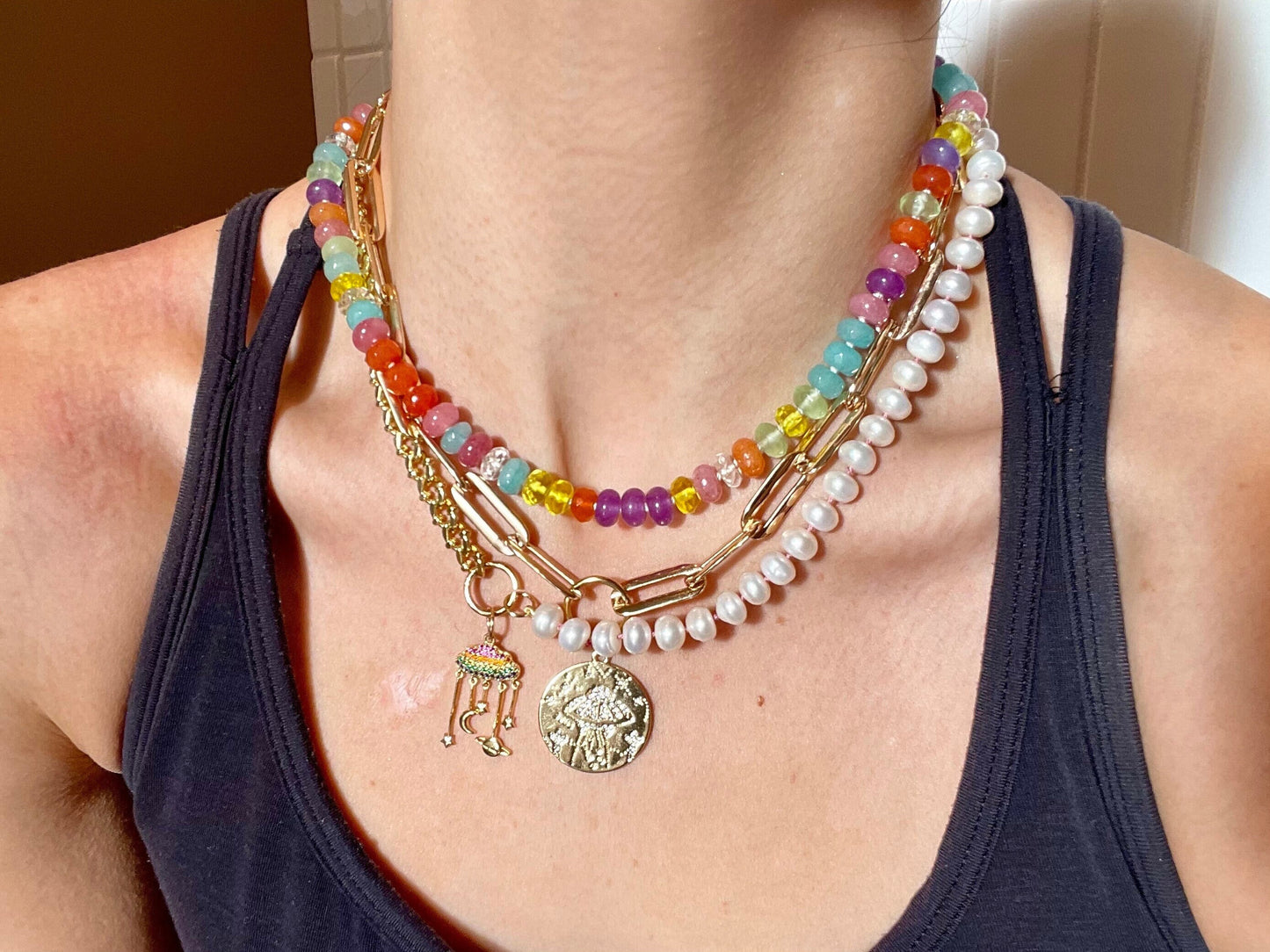 My Parade - Freshwater Pearl and Galaxy Rainbow Necklace